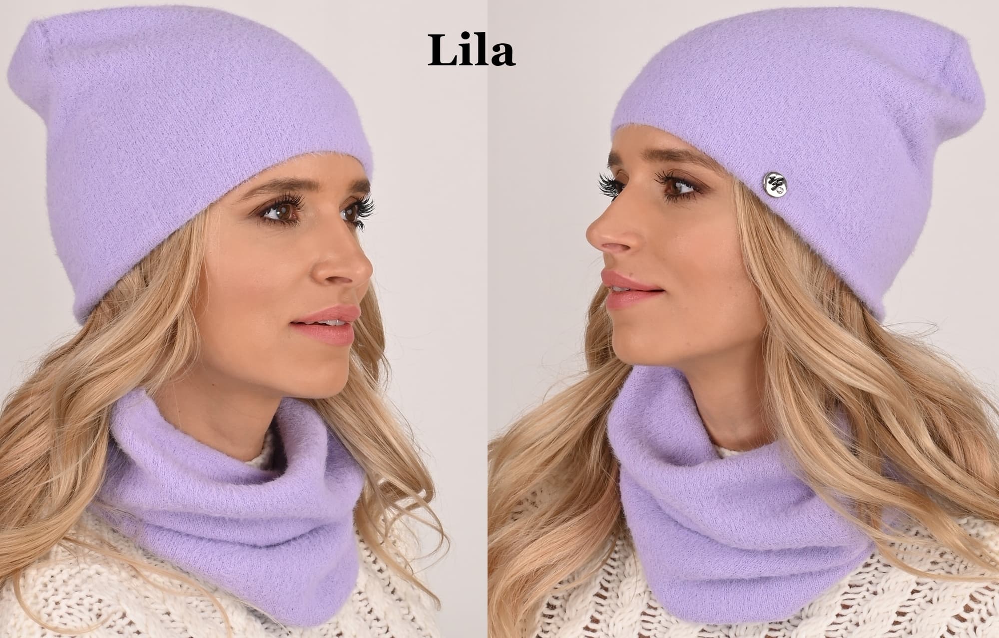 Lila modny Komplet Damski Czapka KOMIN Polski AL1