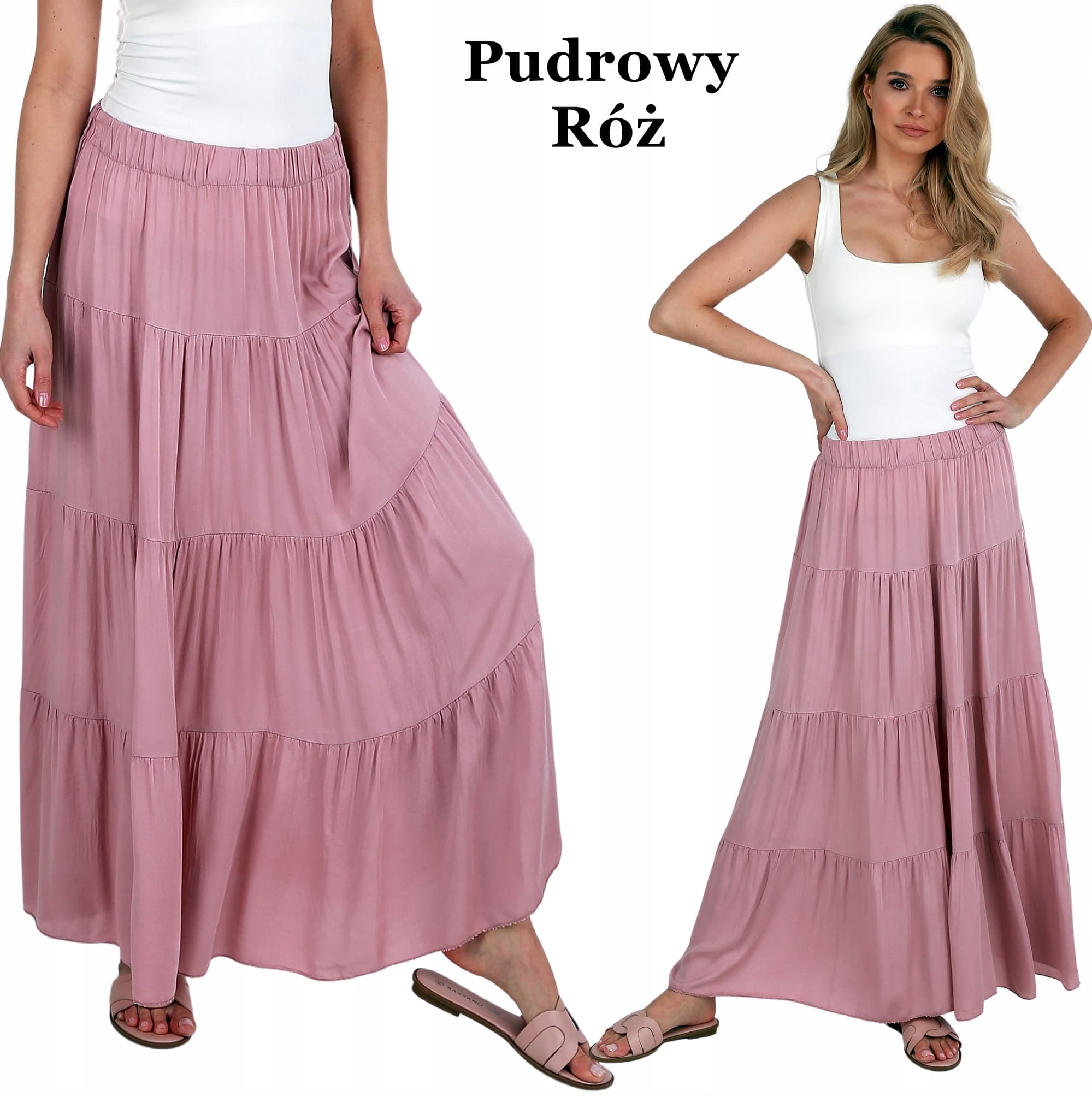 Pudrowy róż Długa Spódnica maxi