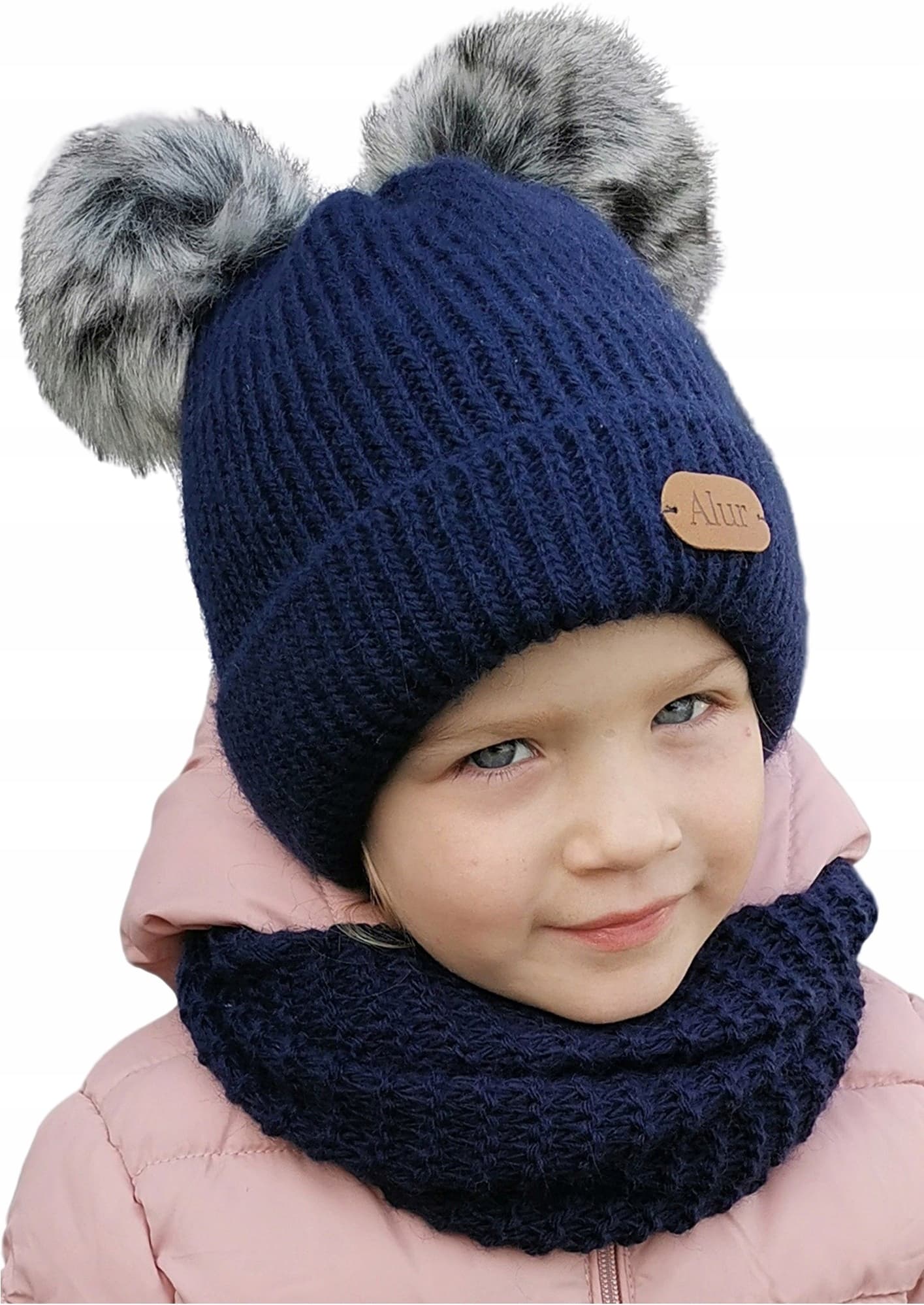Komplet zimowy CZAPKA komin na polarze Granatowy