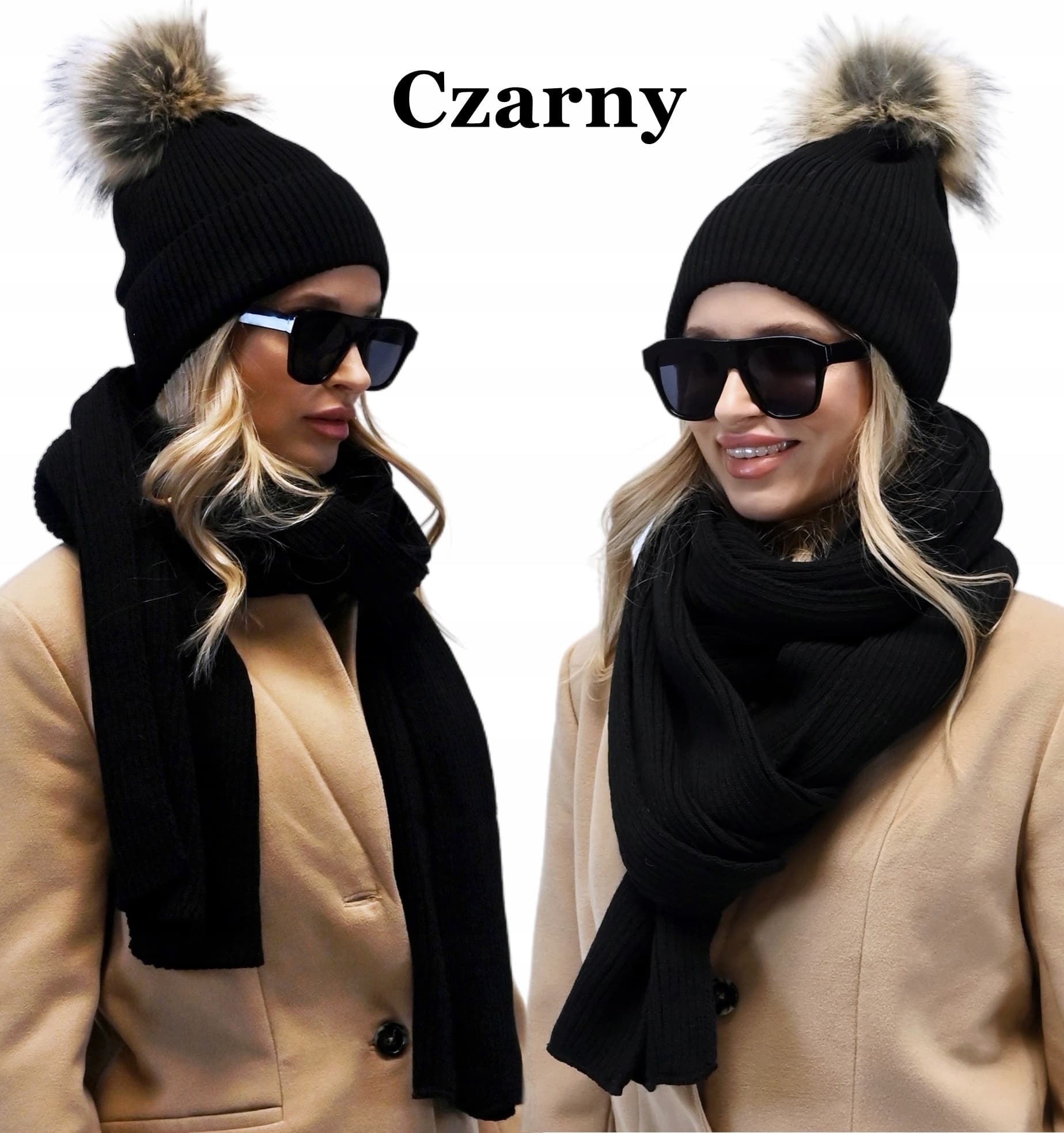 KOMPLET zimowy Czapka damska + duży szalik 2 metry - Zestaw Polski KOLORY
