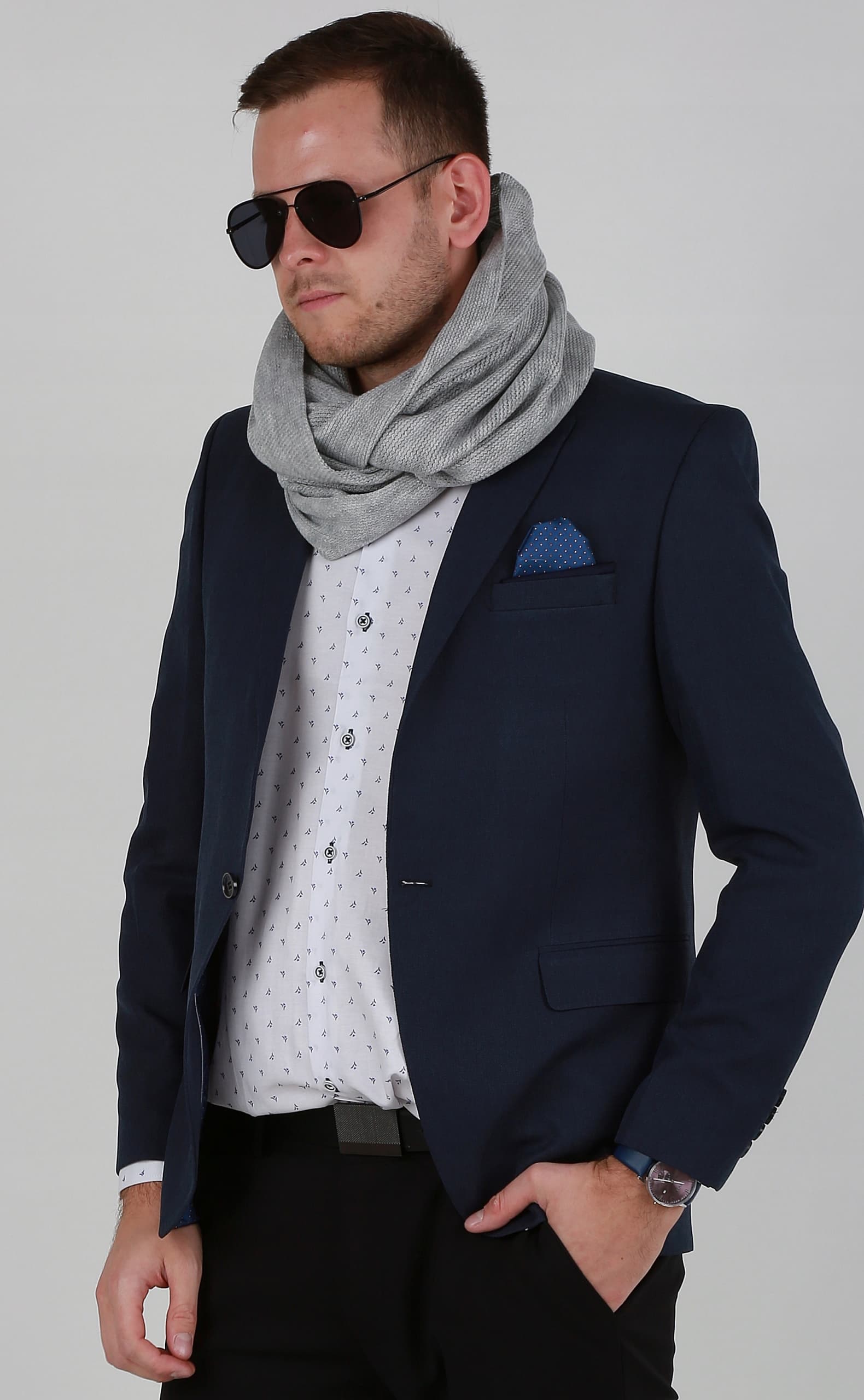 Komin Męski ciepły szalik szal zimowy MODNY elegancki klasyczny szary 1N