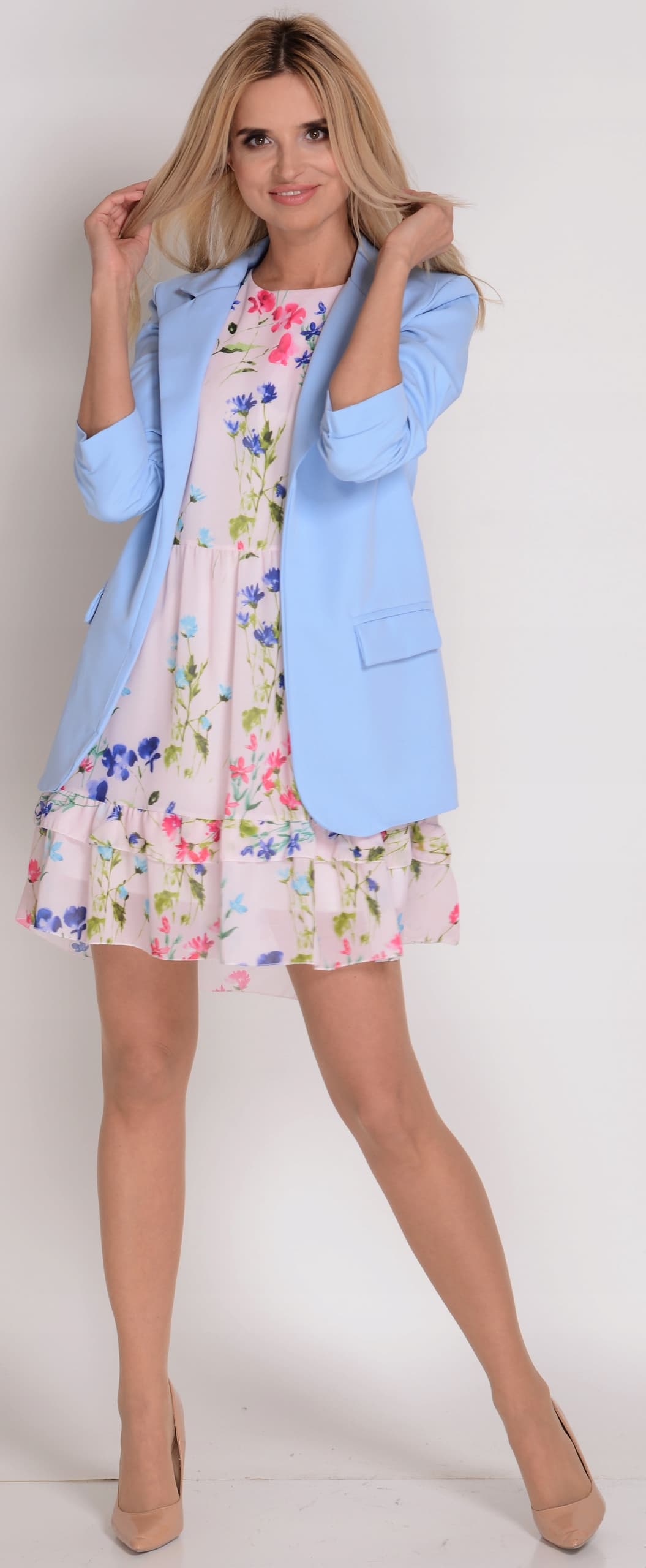 MARYNARKA damska Żakiet Elegancki Błękit 4XL/48