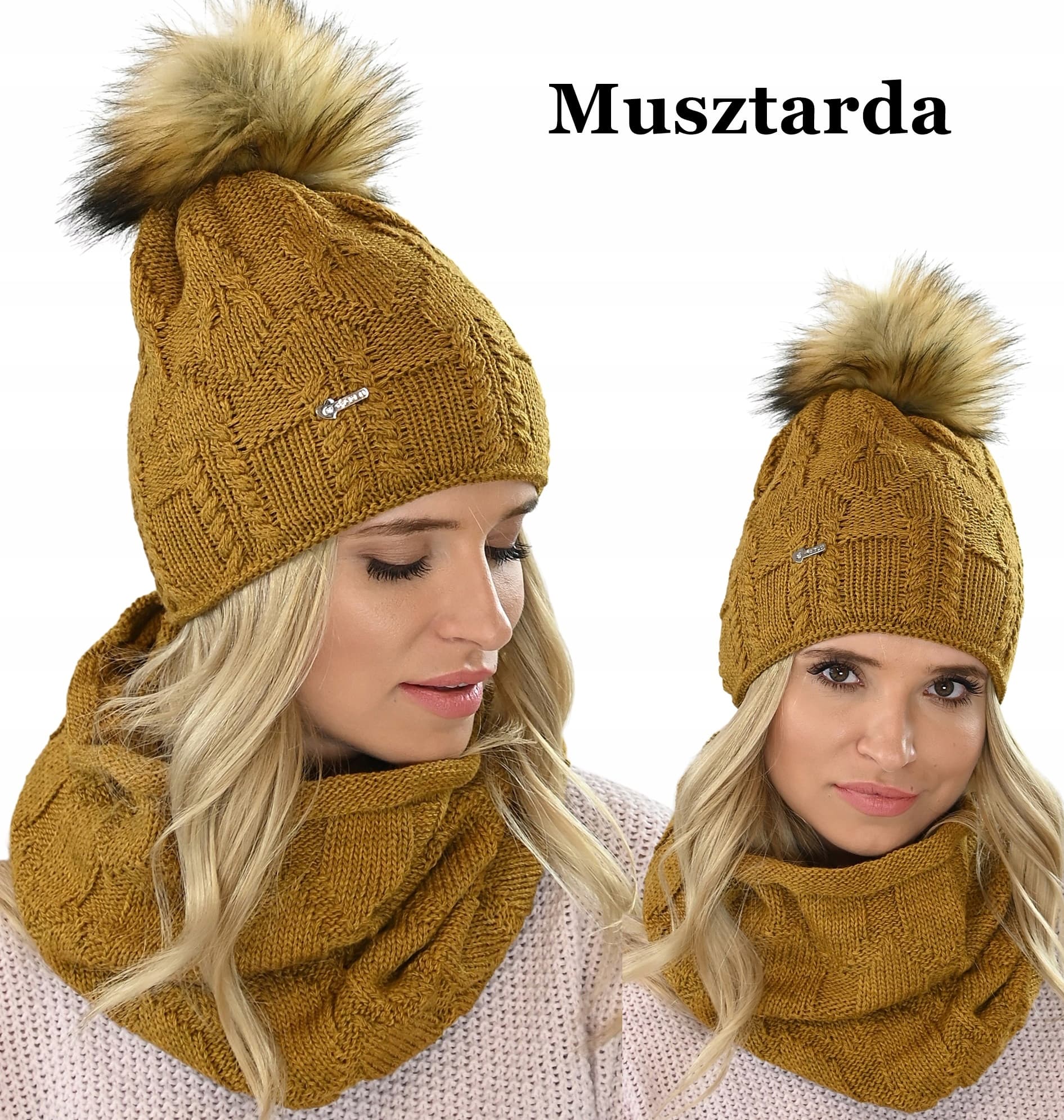 Czapka komin damski Komplet z pomponem KOLORY M5