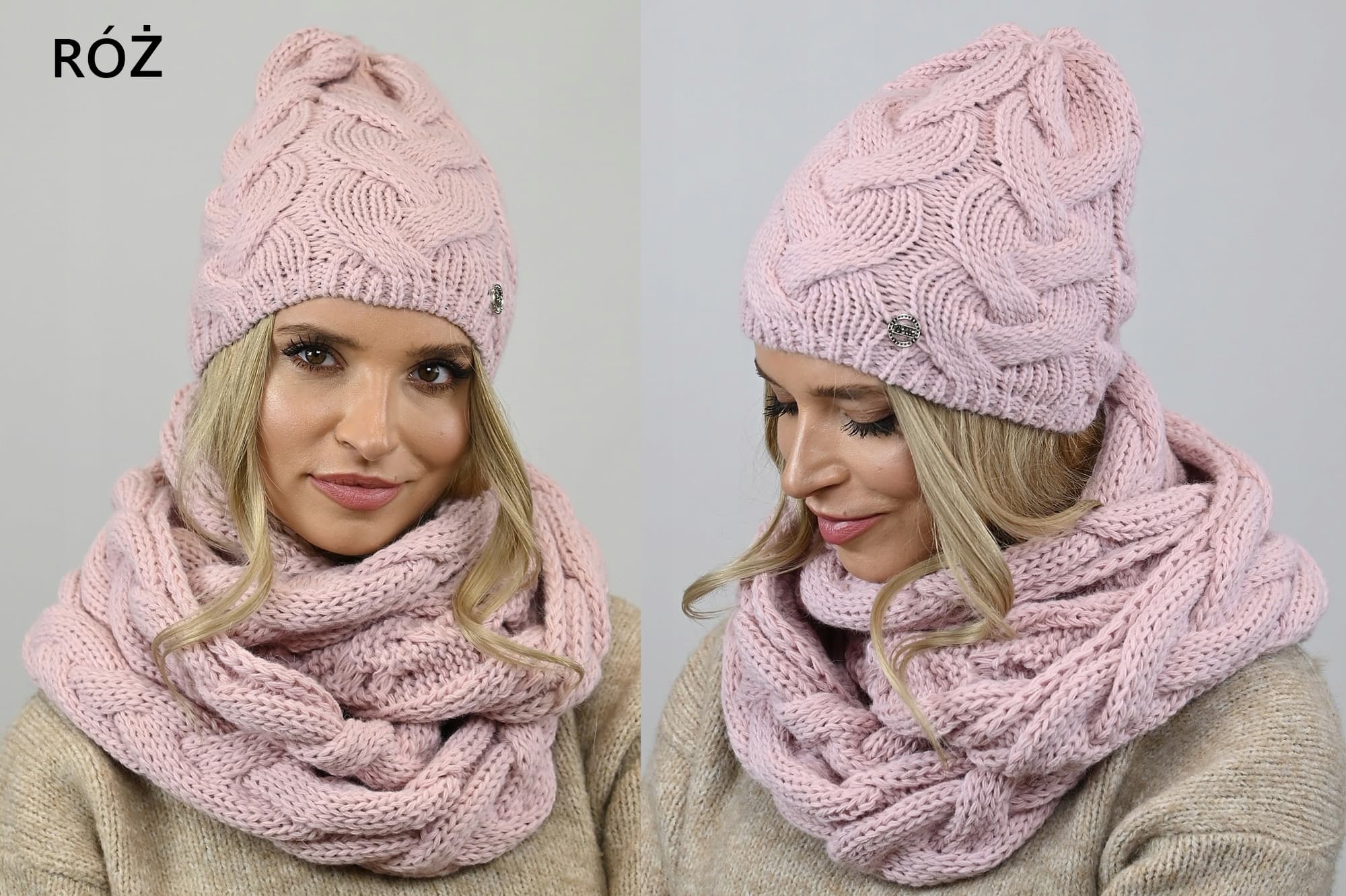 Ciepły zimowy gruby Komplet zestaw Damski CZAPKA + KOMIN Kolory K9