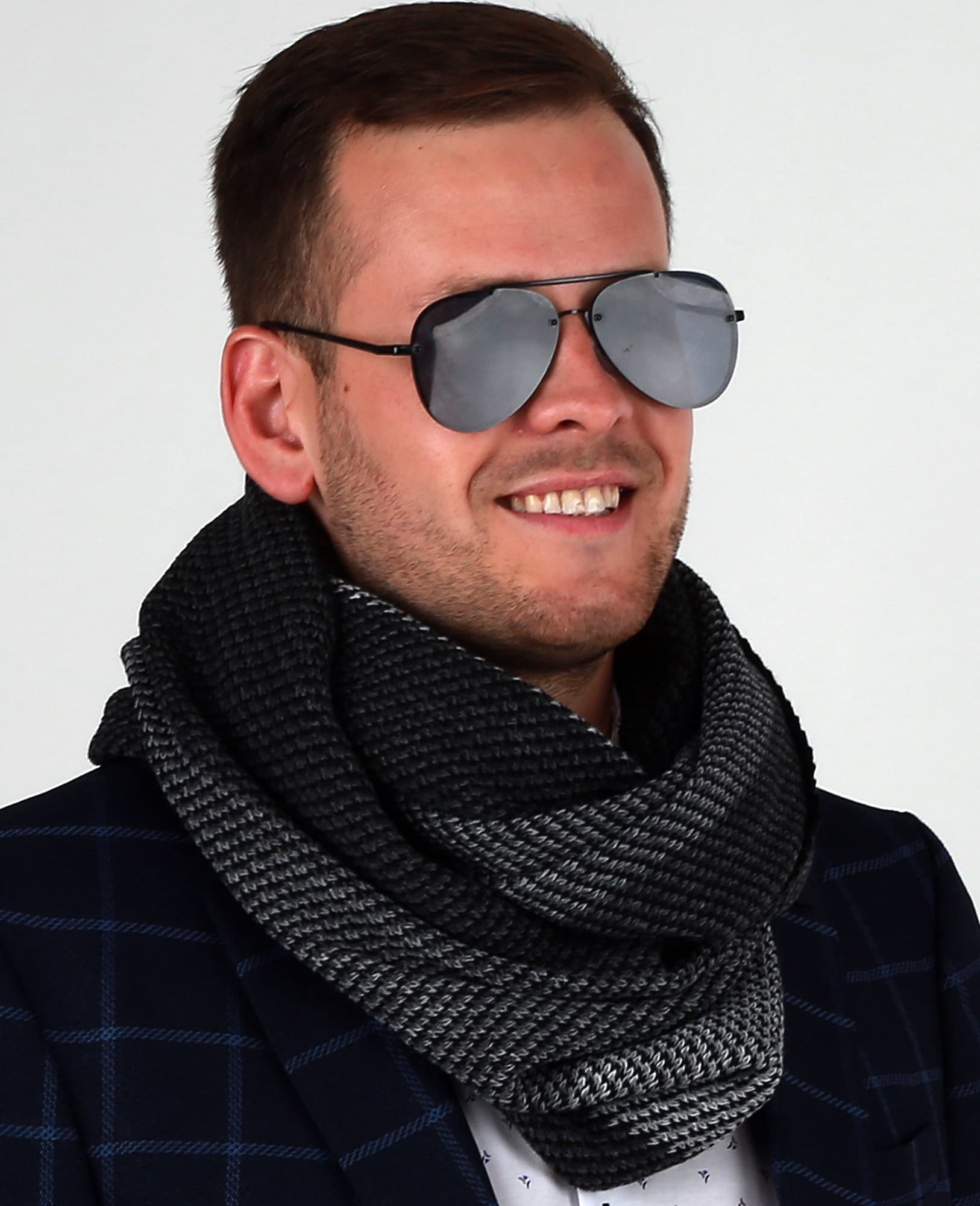 Ciepły męski komin szalik na zimę modny elegancki na prezent klasyczny 1G