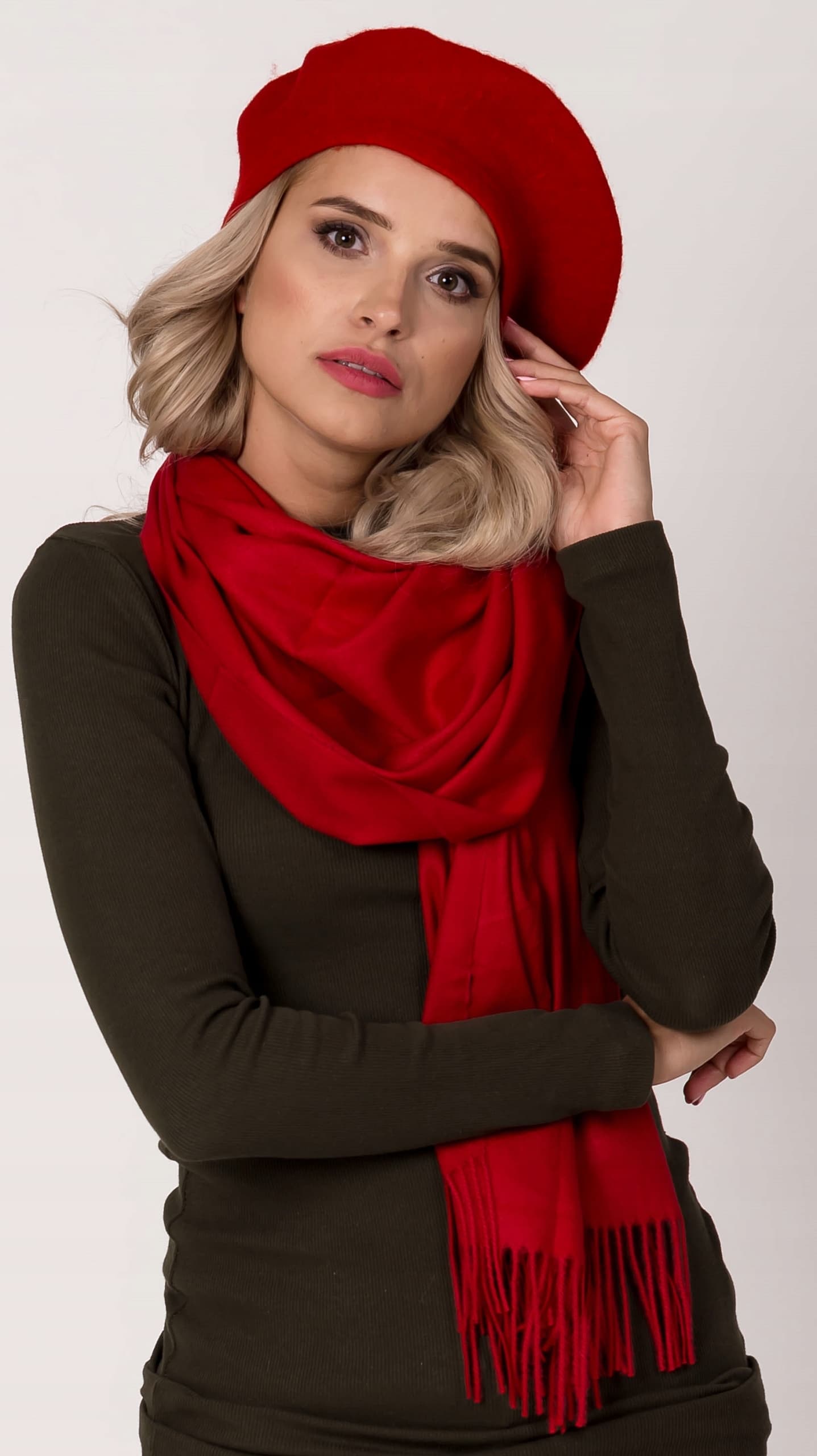 Klasyczny beret CZERWONY francuski stylowy kobiecy BERET z antenką