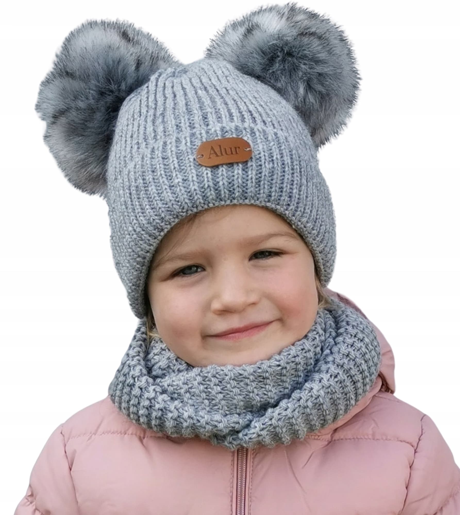 CZAPKA KOMIN zimowy komplet dziecięcy duże pompony na prezent