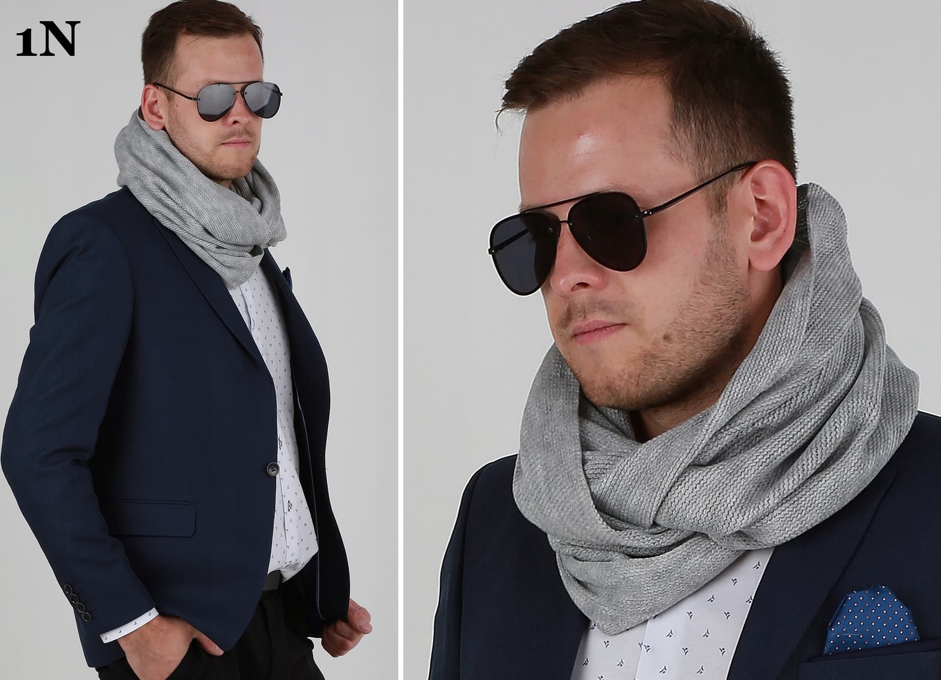 Komin Męski ciepły szalik szal zimowy MODNY elegancki klasyczny szary 1N