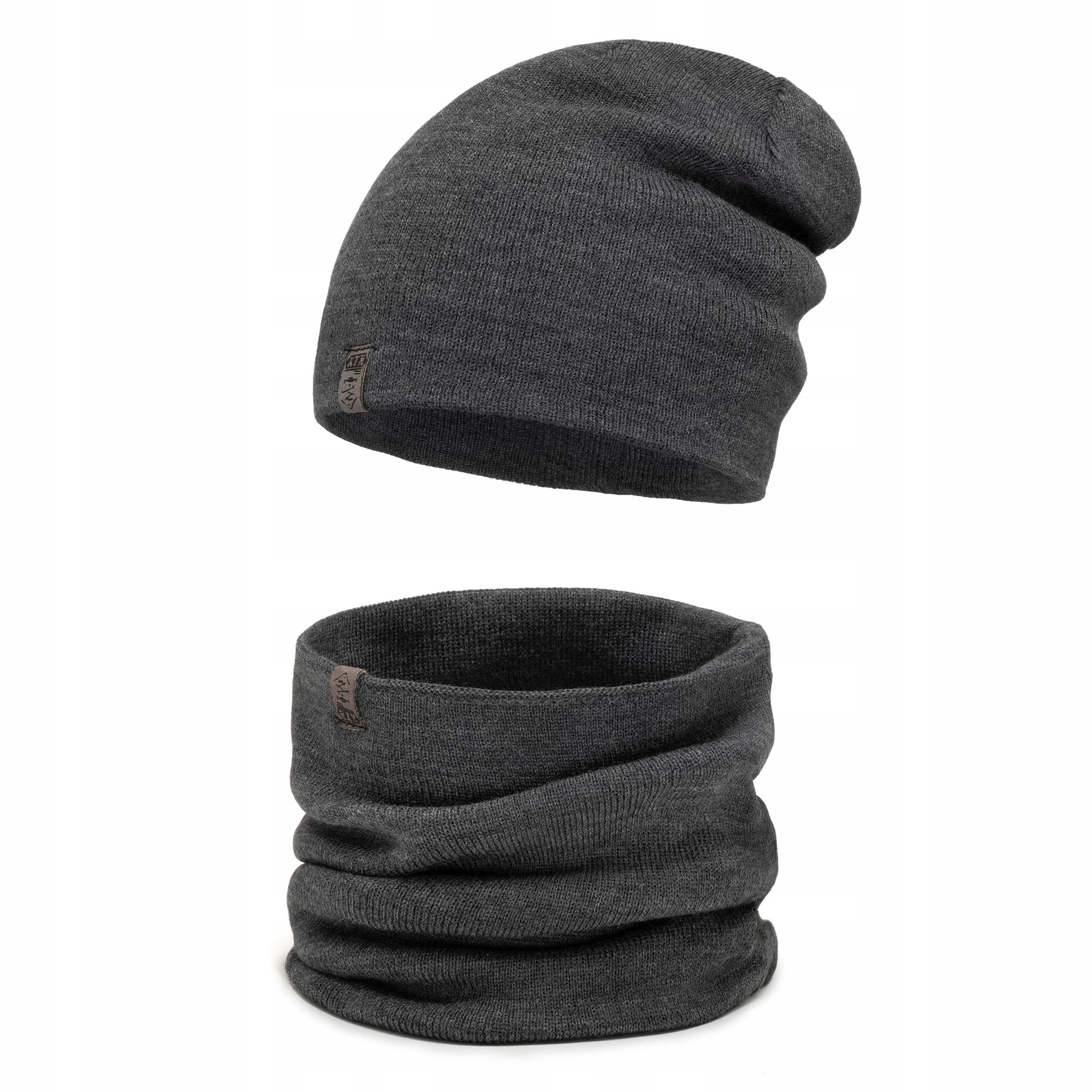 Czarna czapka z kominem ZIMOWY zestaw - komplet K5