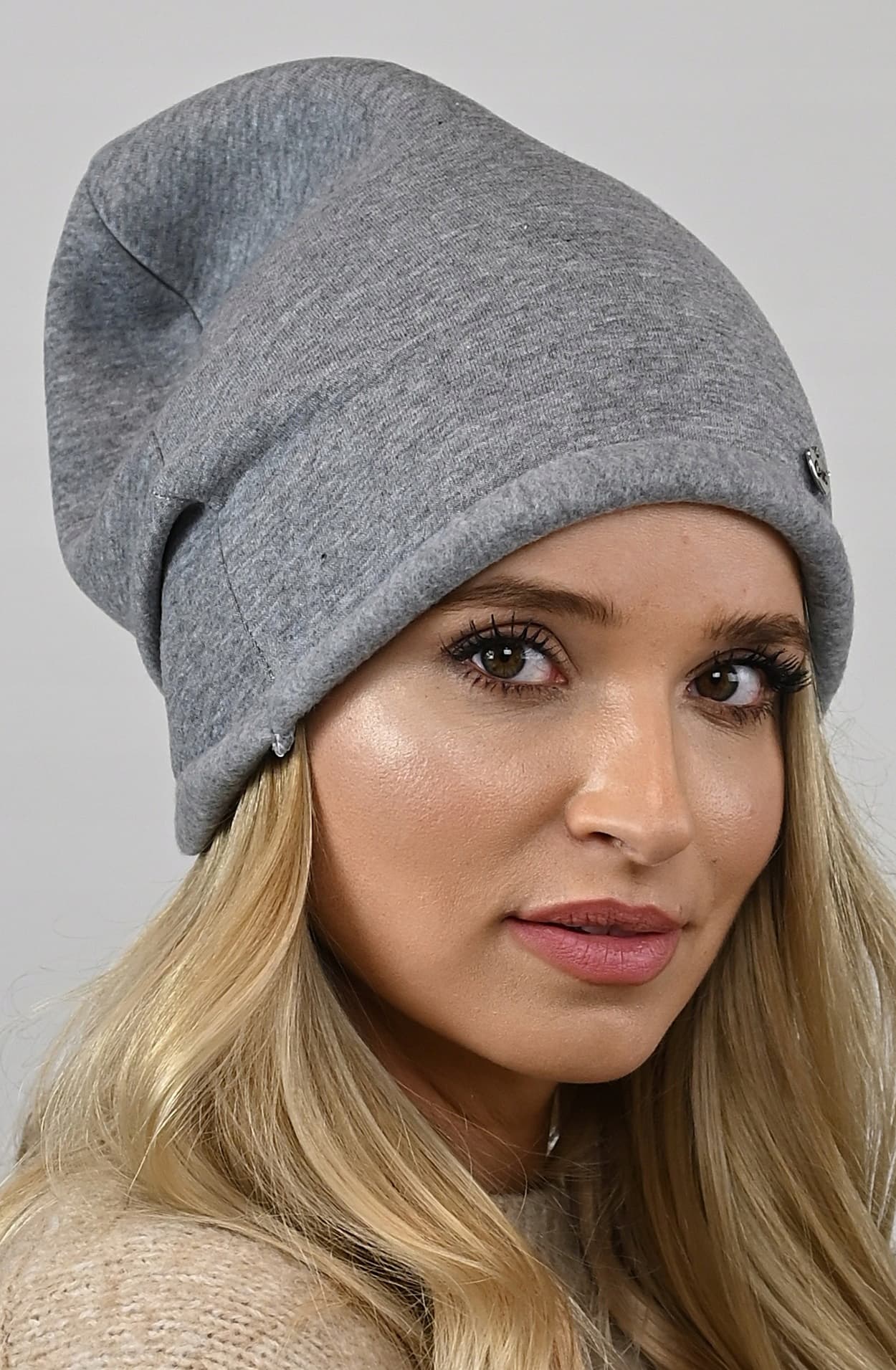 CZAPKA damska bawełniana z polarem smerfetka gładka beanie KOLORY wz13