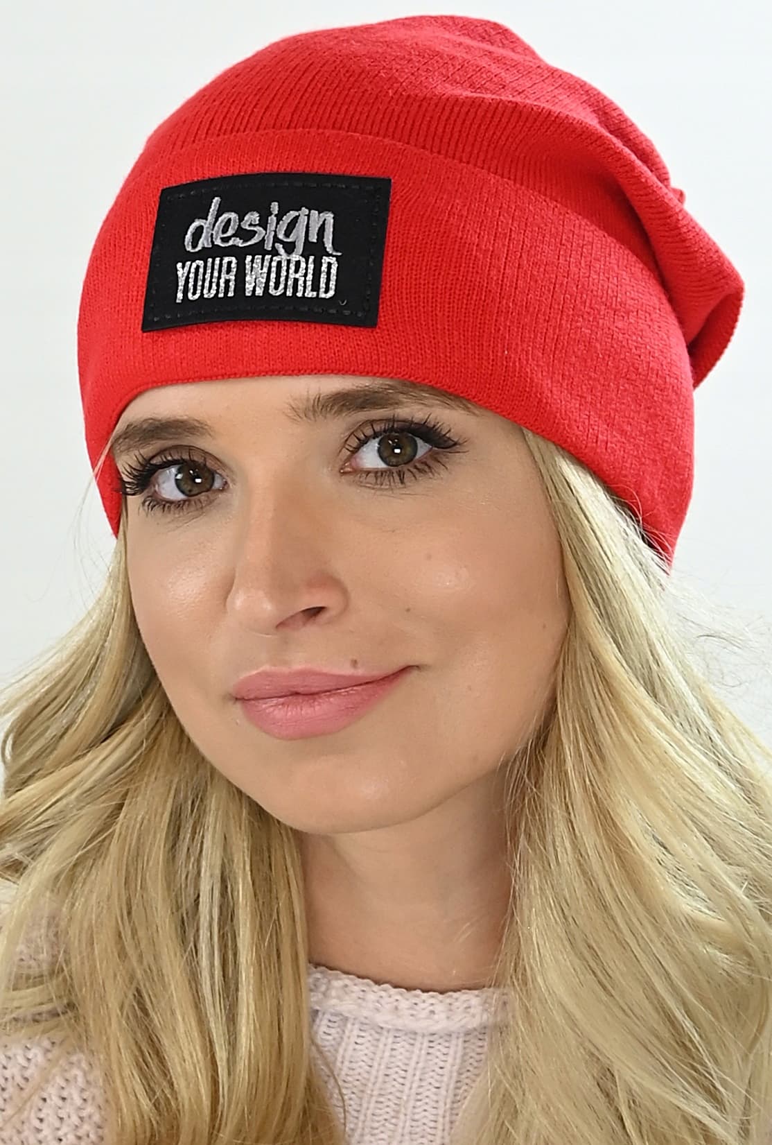Czapka damska beanie wywijana print M7
