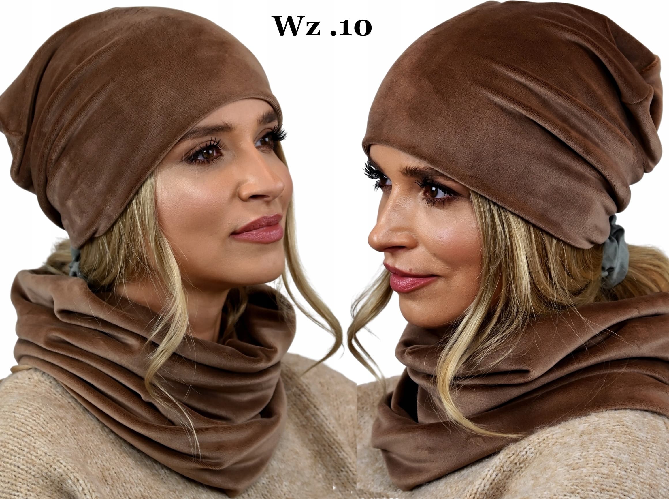 Komplet damski na zimę Czapka z kominem z Weluru